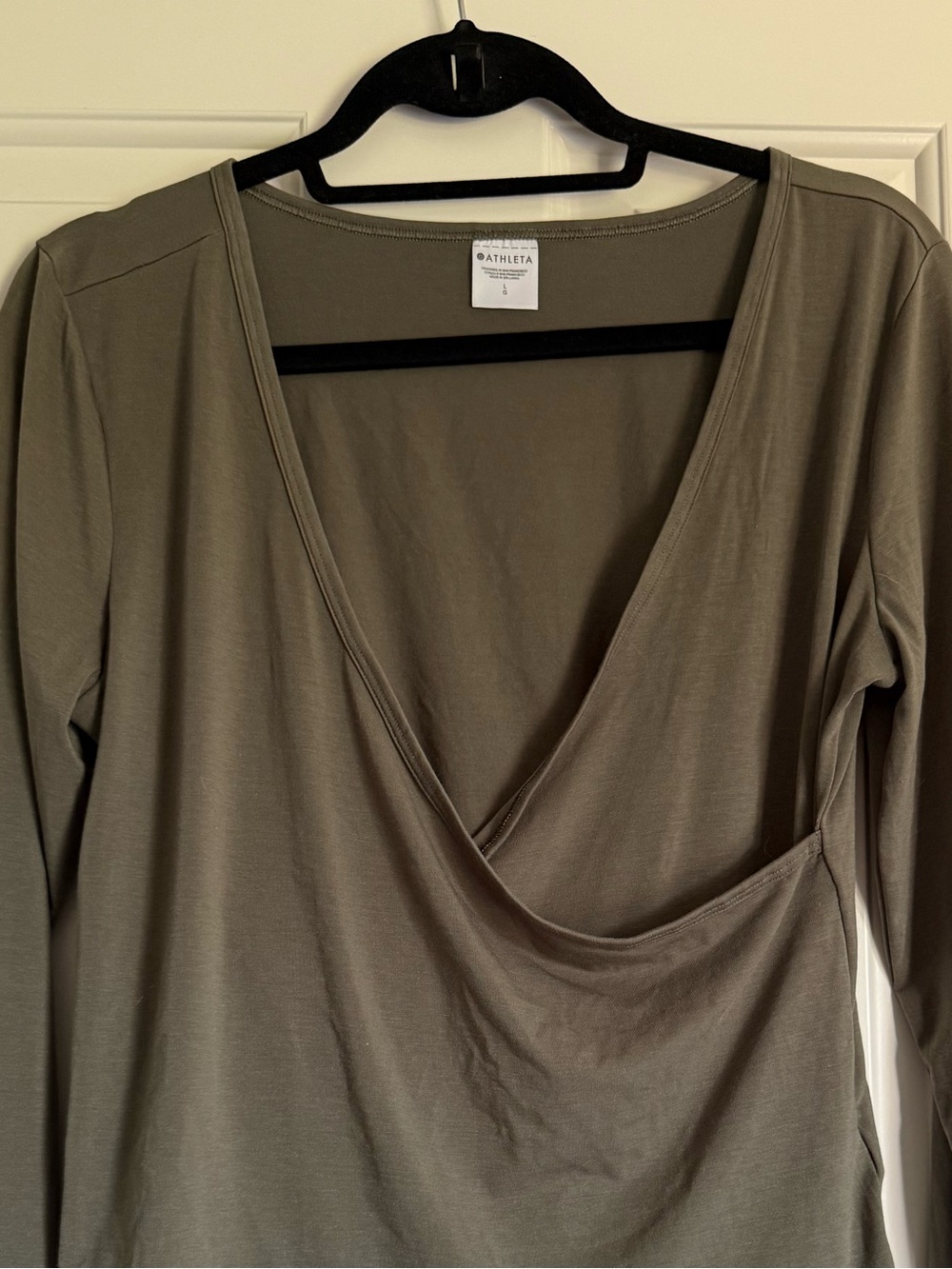 Athleta Olive Green Wrap-Front Long Sleeve Cropped Top L